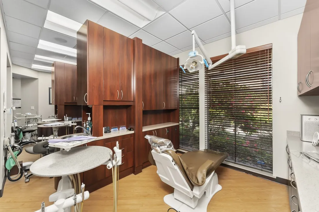 A calm treatment room with garden views at Ray Nunnery, DDS in Walnut Creek